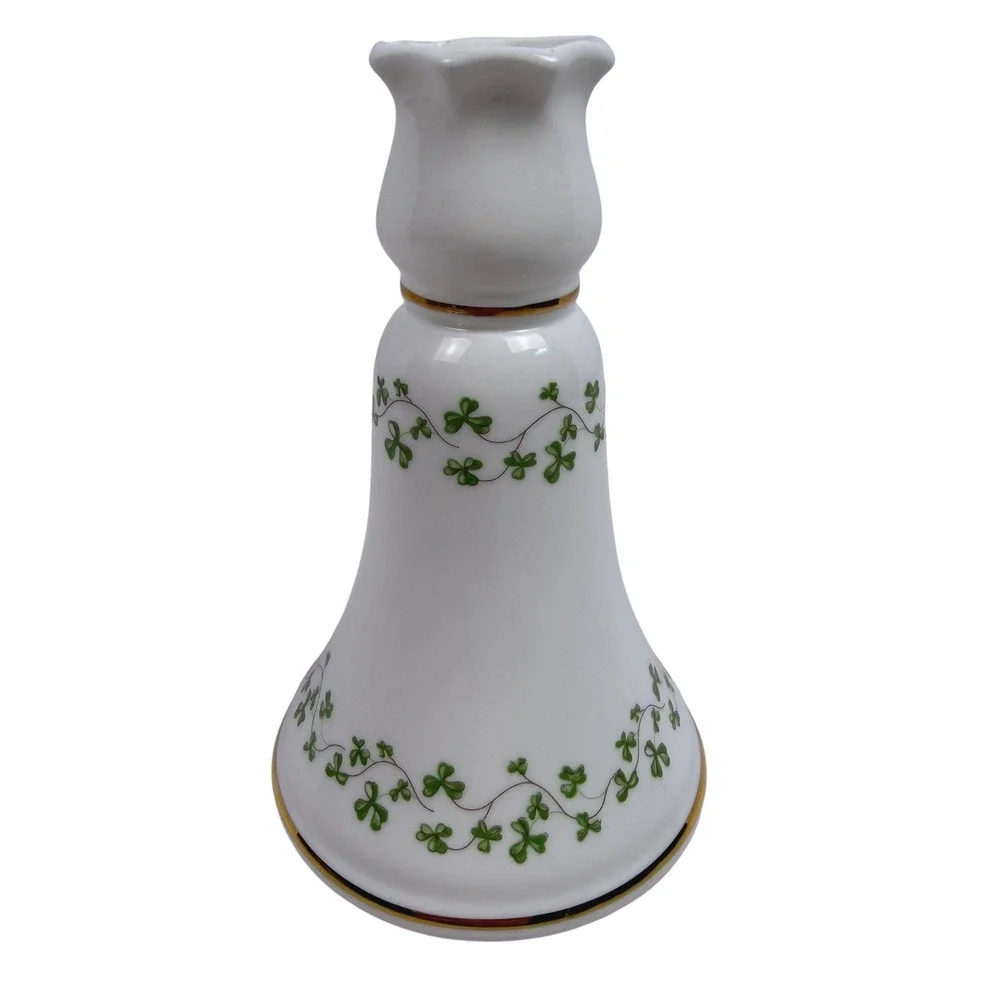 Royal Tara Irish Cottagecore Shamrock Candlestick Holder White Fine Bone China